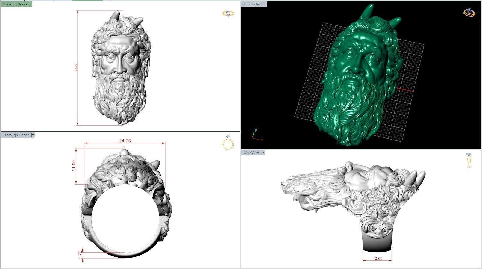Moses With Horns Michelangelo Oxidized Bponze Ring 3D print model_7