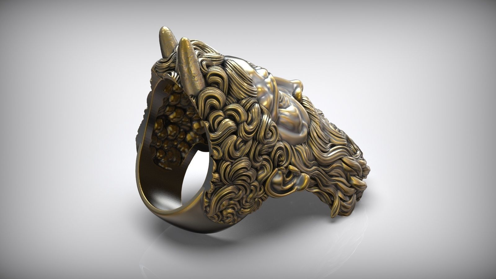 Moses With Horns Michelangelo Oxidized Bponze Ring 3D print model_2