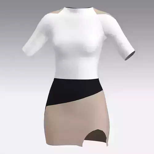 DRESS BLACK AND WHITE LOOK MODERN SLIT DRESS 