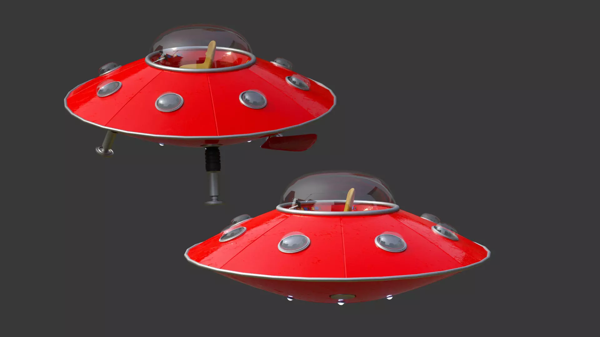 Alien Spaceship Cartoon Low-poly 3D model_0