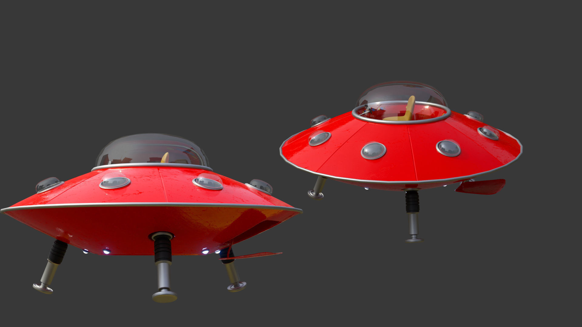 Alien Spaceship Cartoon Low-poly 3D model_2