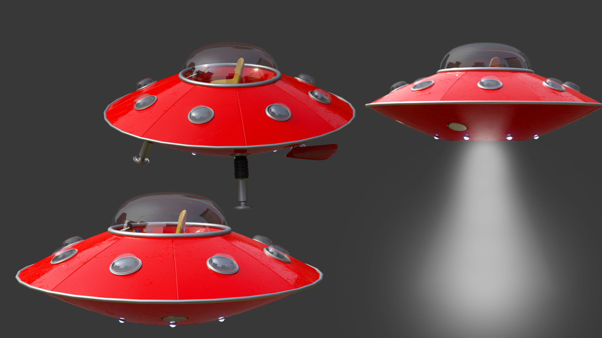 Alien Spaceship Cartoon Low-poly 3D model_1