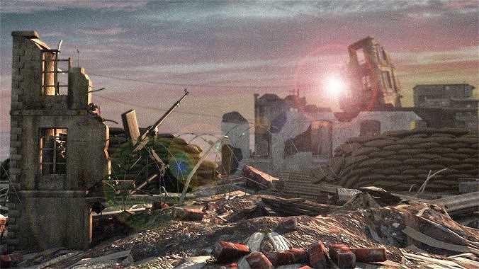 Ruins battlefield seaside scene sea stronghold 3D model
