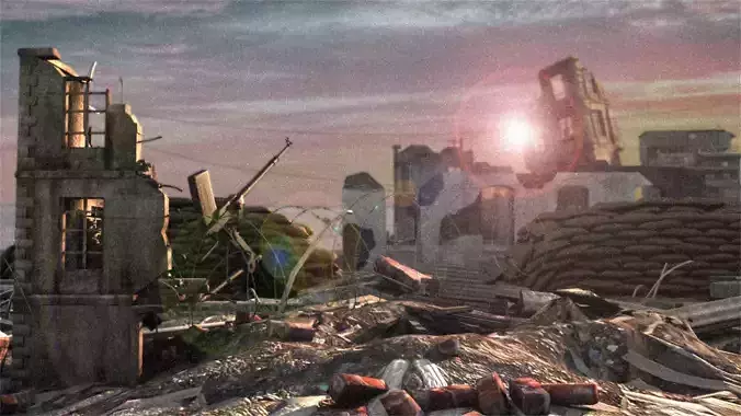 Ruins battlefield seaside scene sea stronghold 3D model