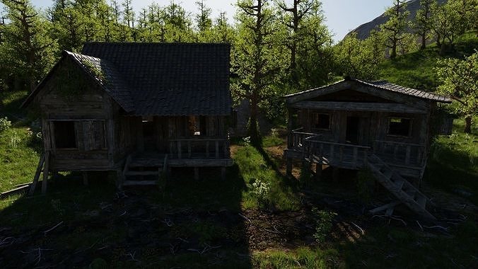 Waterfall Village Scene 3D model 7