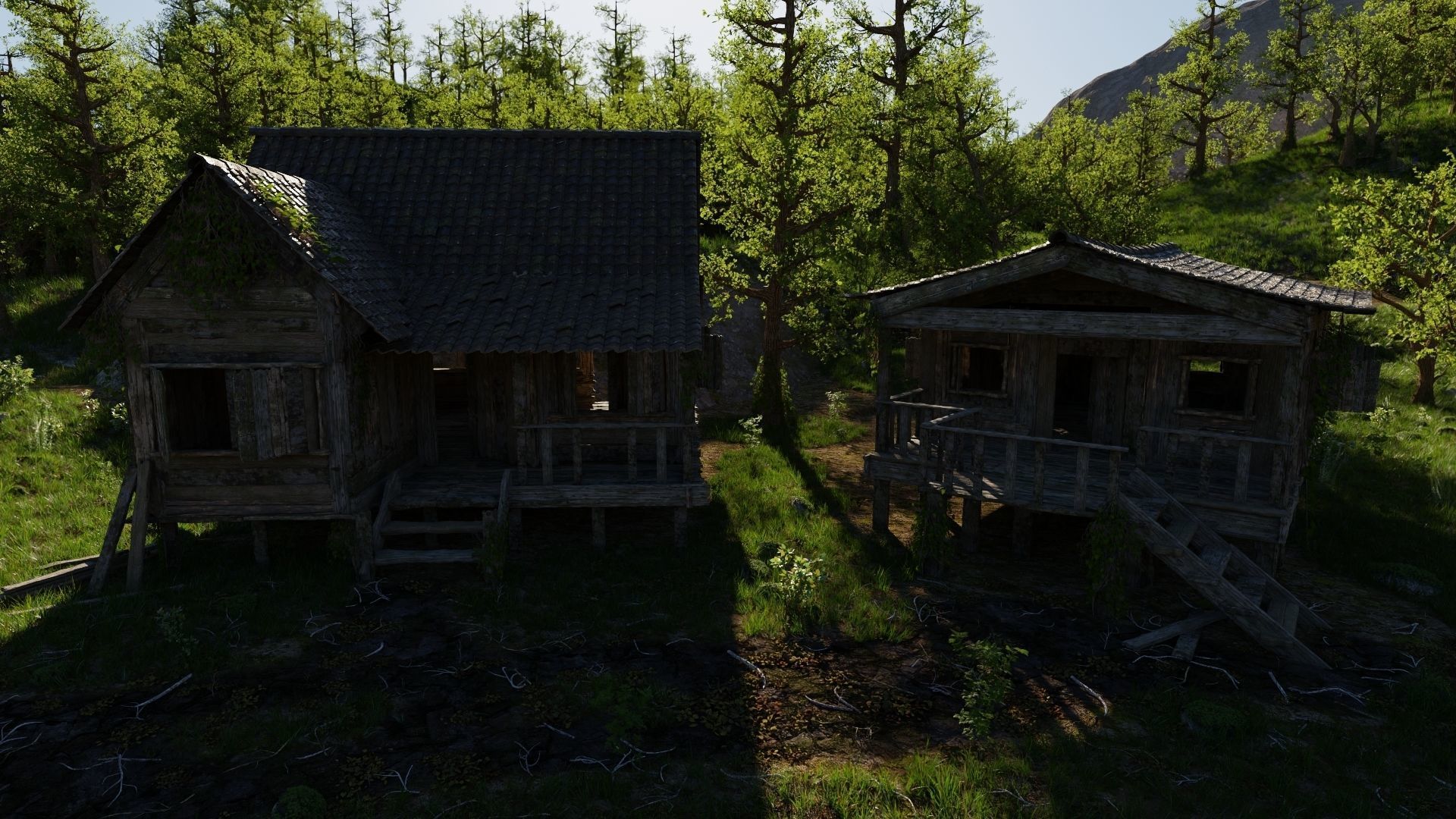 Waterfall Village Scene 3D model_6