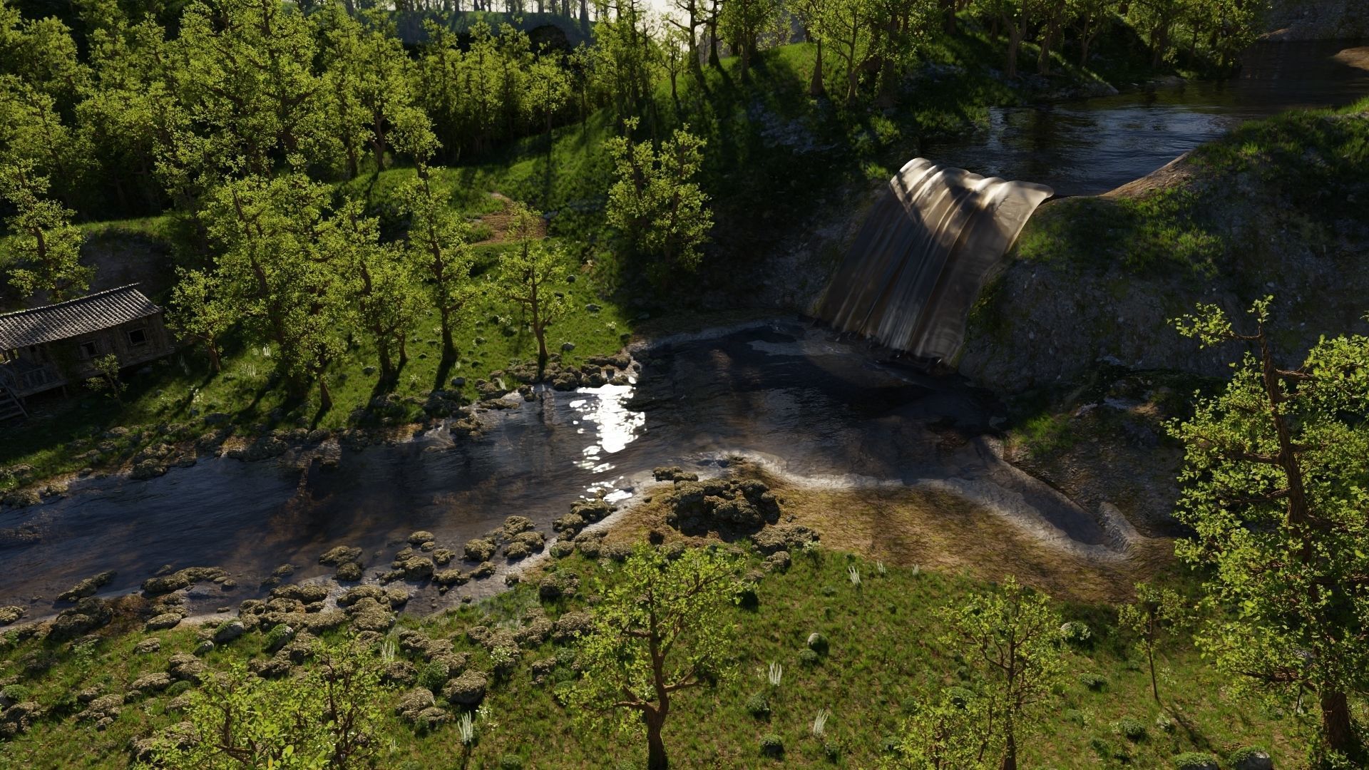 Waterfall Village Scene 3D model_12