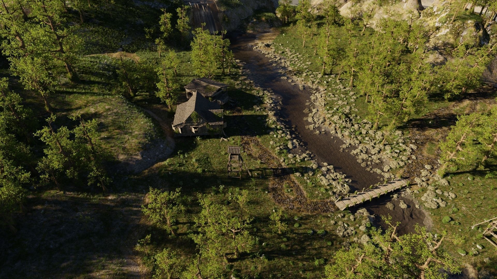 Waterfall Village Scene 3D model_14