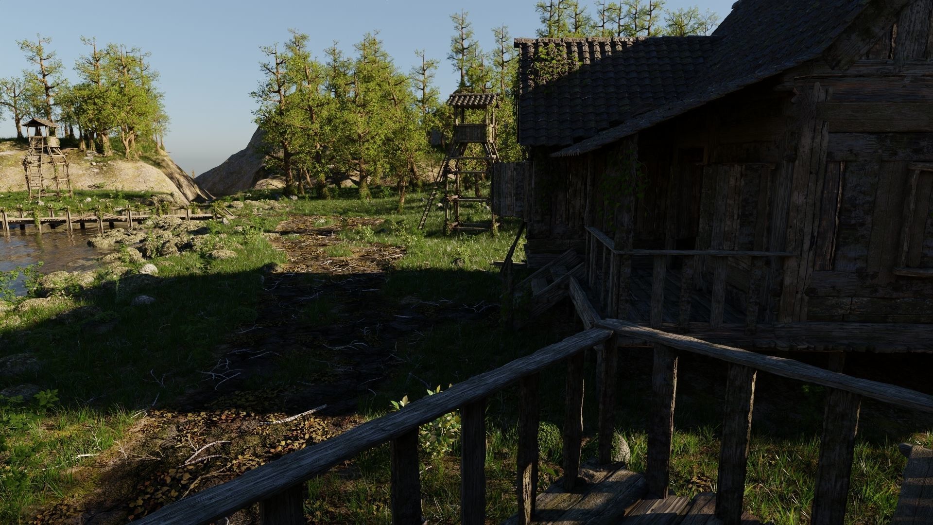 Waterfall Village Scene 3D model_8