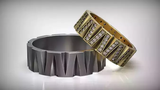 Victory Diamond Gold Rings  Wedding Band Set