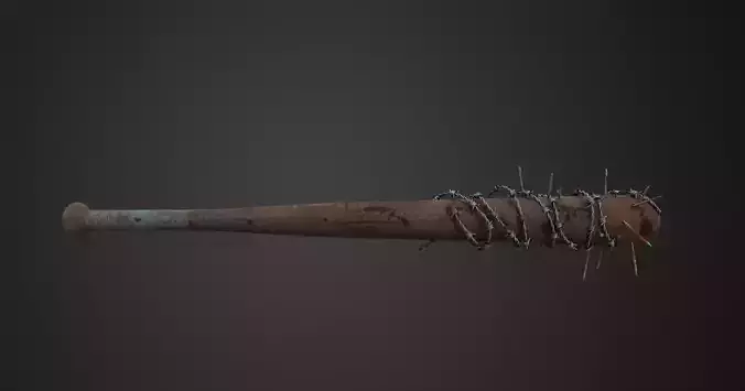 PBR Bloody Barbed Wire Nail Baseball Bat Low Poly Game Ready
