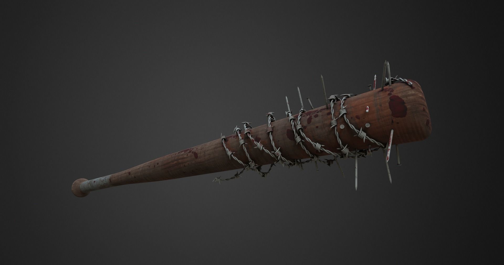 PBR Bloody Barbed Wire Nail Baseball Bat Low Poly Game Ready Low-poly 3D model_2