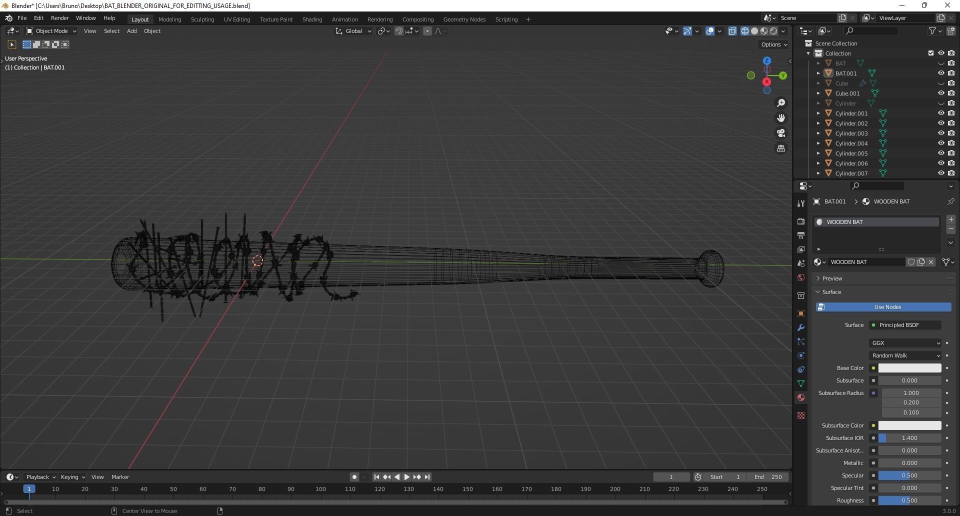 PBR Bloody Barbed Wire Nail Baseball Bat Low Poly Game Ready Low-poly 3D model_8