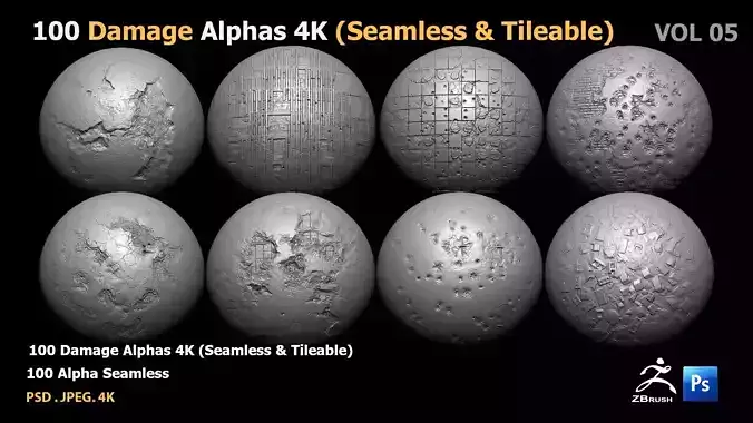 100 Damage Alphas Seamless - Tileable 3D model