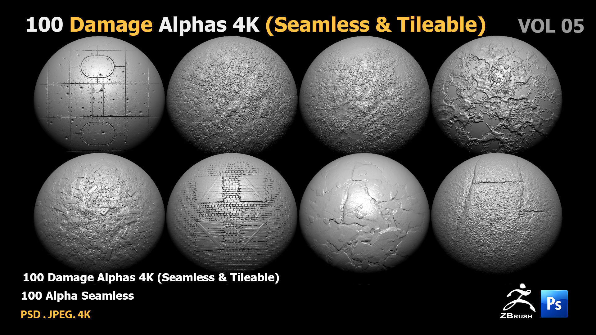 100 Damage Alphas Seamless - Tileable 3D model 3D model_1