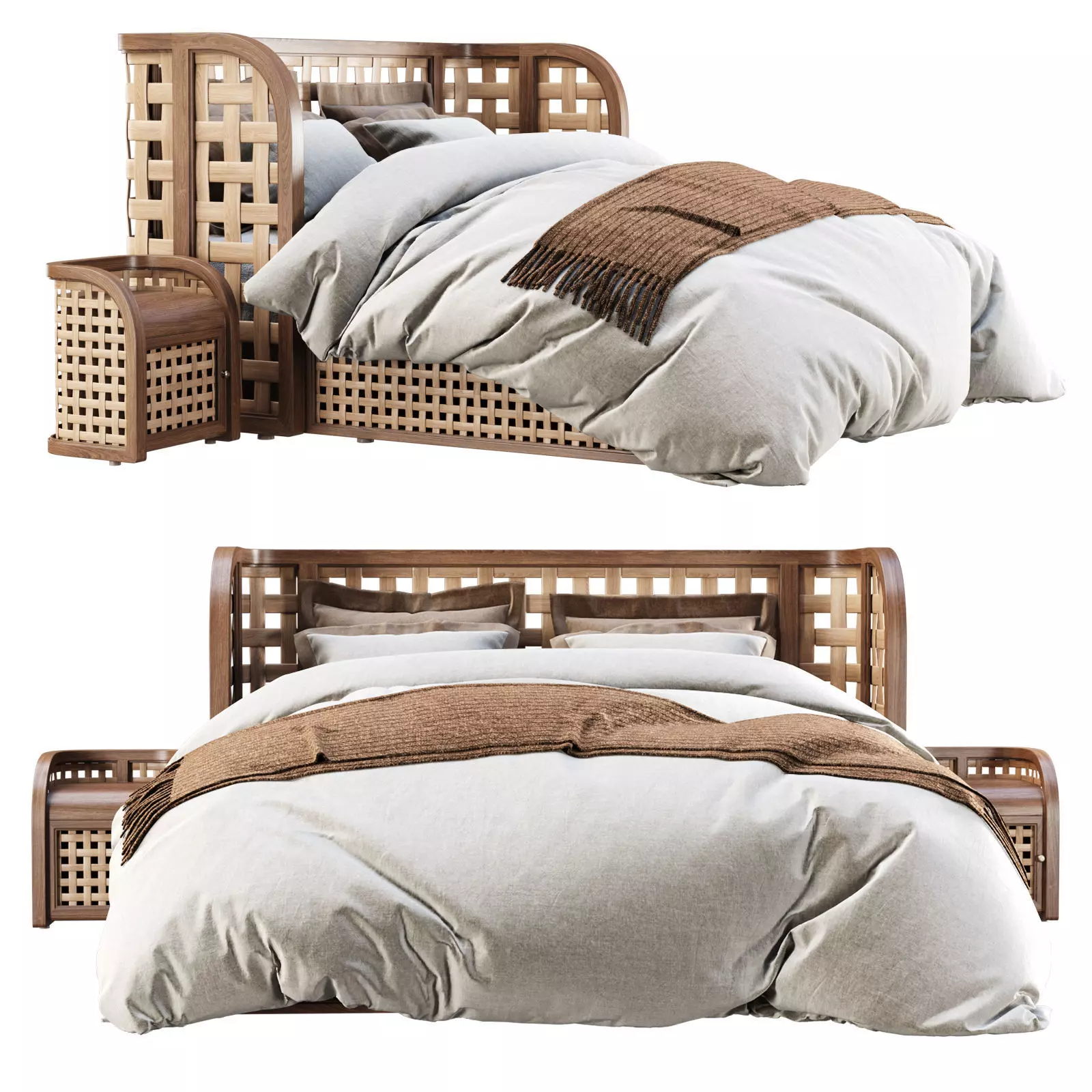 Sofia Rattan Double bed  3D model_0