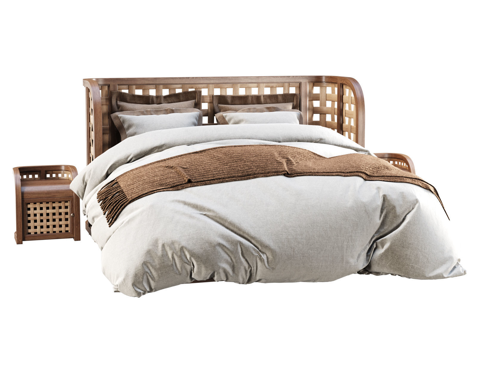 Sofia Rattan Double bed  3D model_1