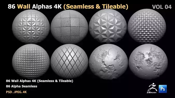 86 Wall Alphas 4K- Seamless -Tileable 3D model