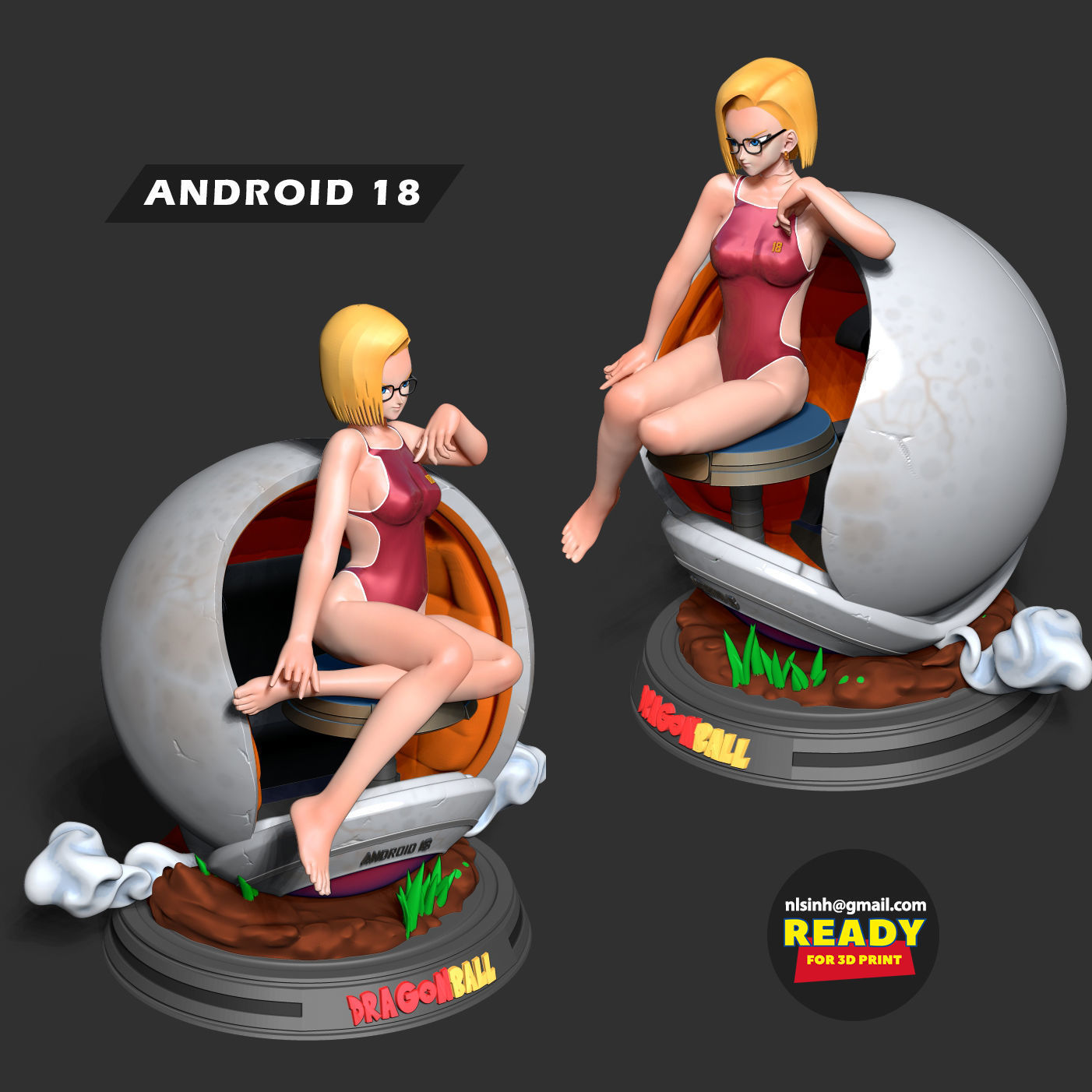 Android 18 in bikini 3D print model_4