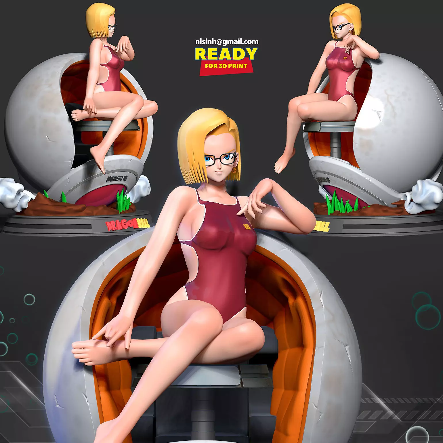 Android 18 in bikini 3D print model_0