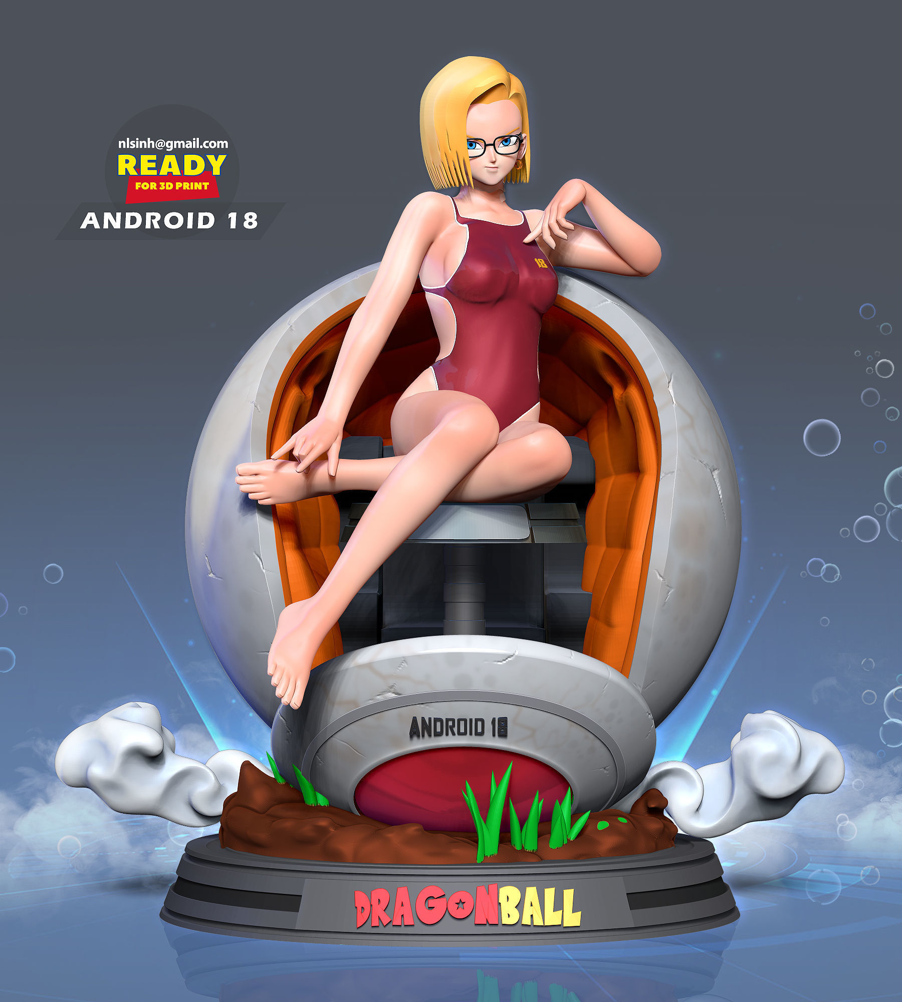 Android 18 in bikini 3D print model_1