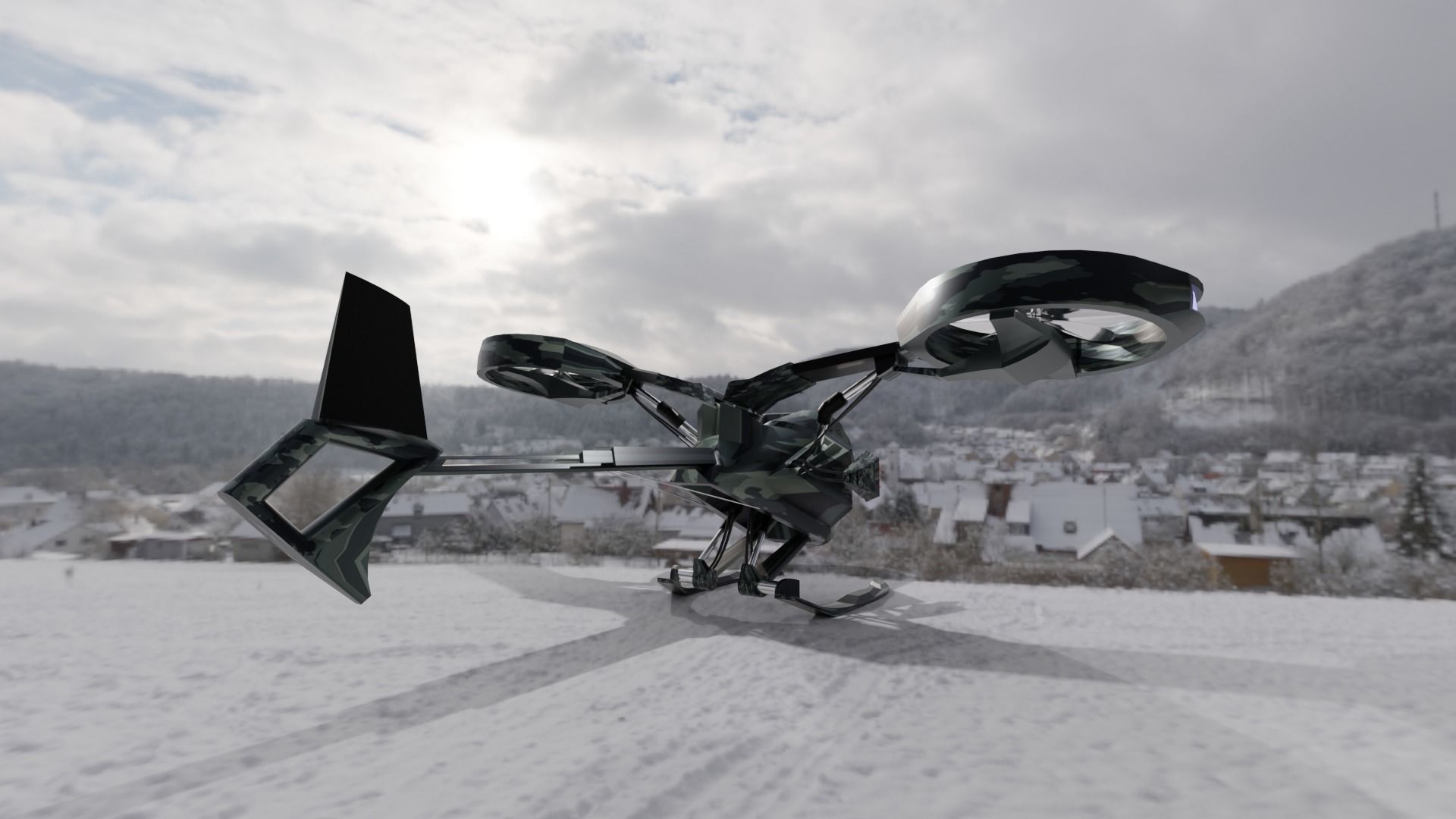 Low Poly Helicopter rc flying in sky Low-poly 3D model_4