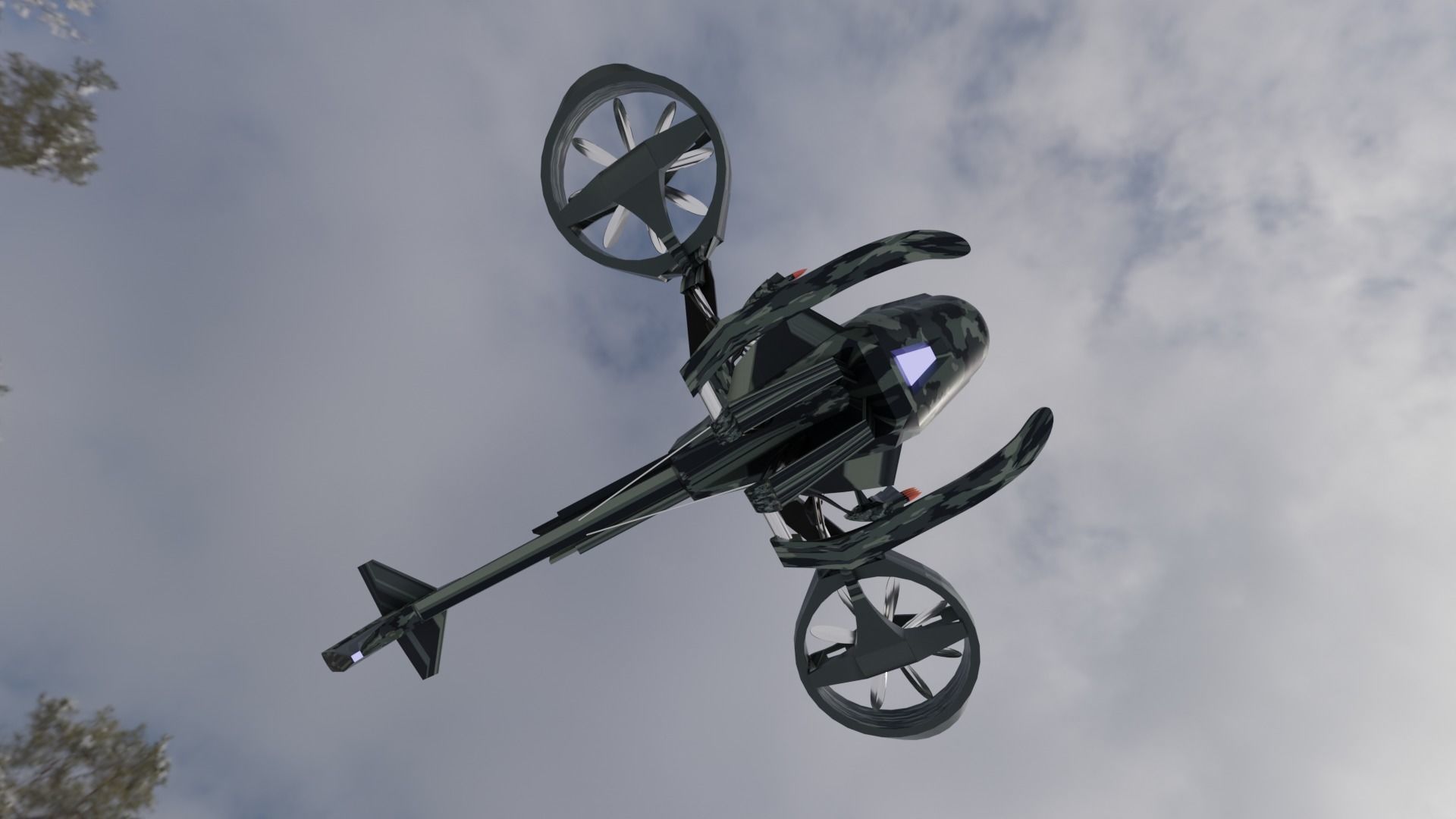 Low Poly Helicopter rc flying in sky Low-poly 3D model_3