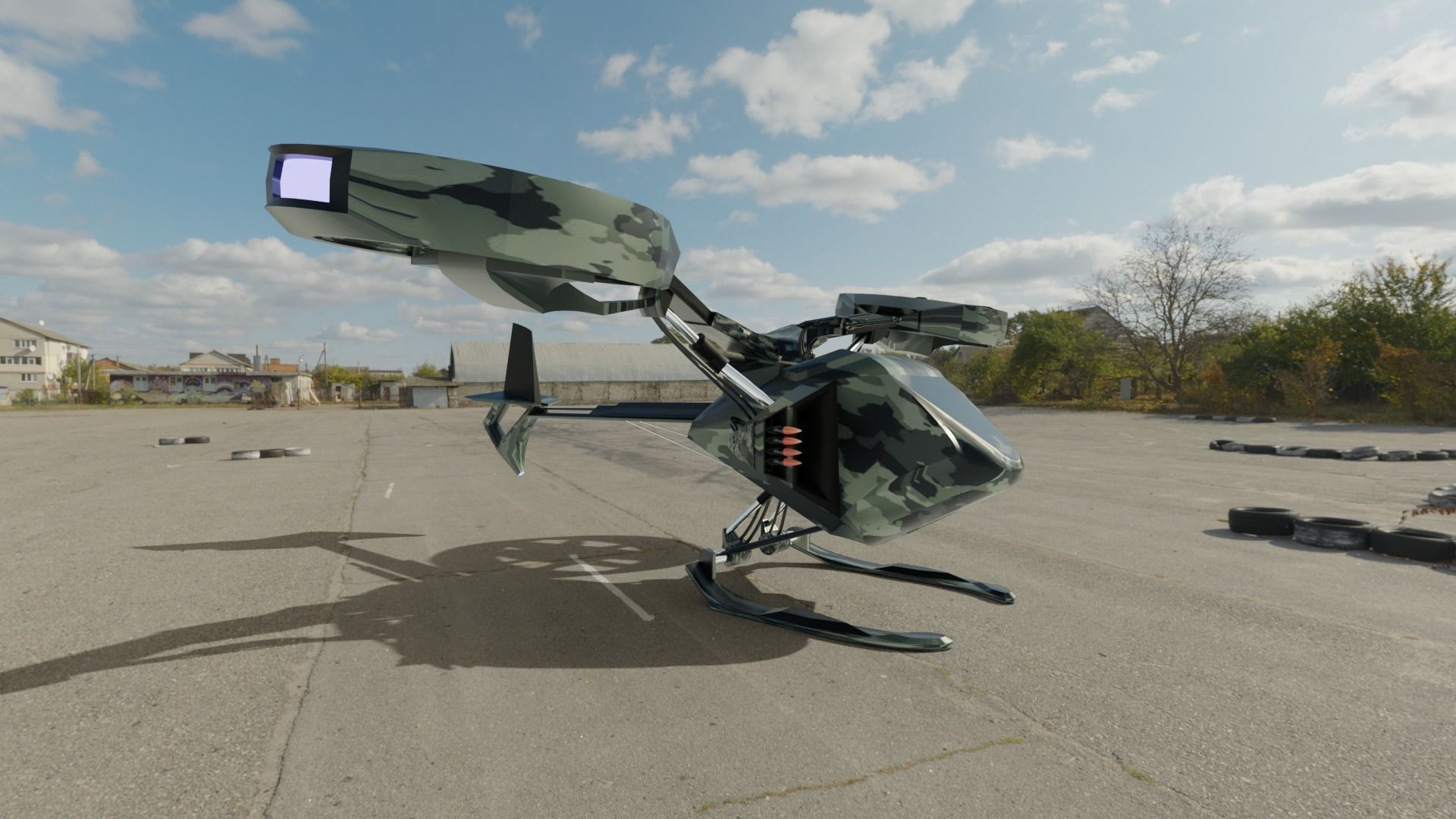 Low Poly Helicopter rc flying in sky Low-poly 3D model_5