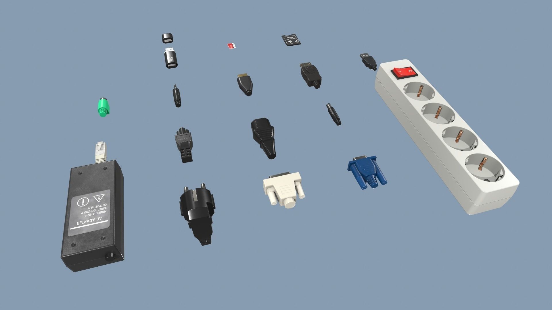 Connectors Low-poly 3D model_4