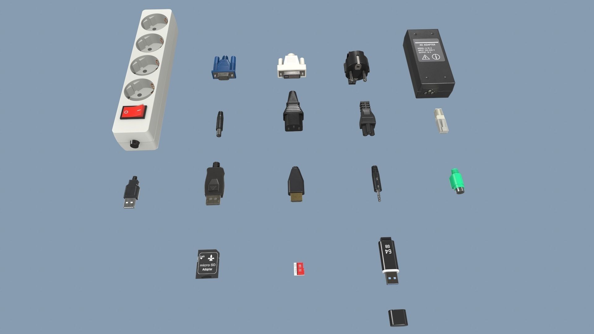 Connectors Low-poly 3D model_3