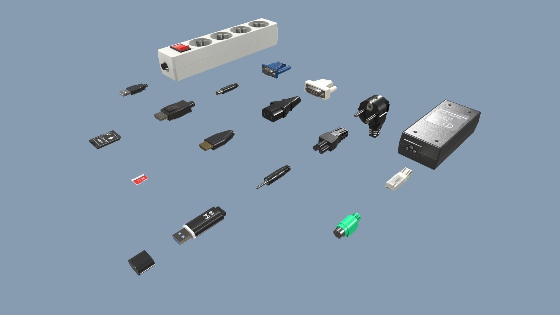 Connectors Low-poly 3D model_2
