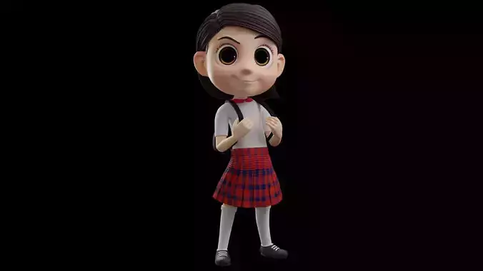 Cartoon School Girl - Fully Rigged Low-poly 3D model
