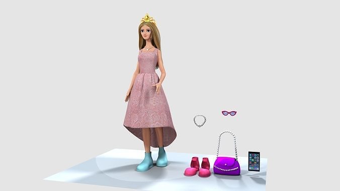 Barbie in dress and accessories 3D model