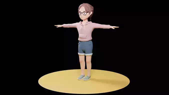 Lowpoly Cartoon Girl with Glasses