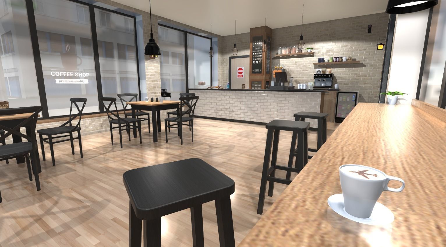 Coffee Shop Low-poly 3D model_11
