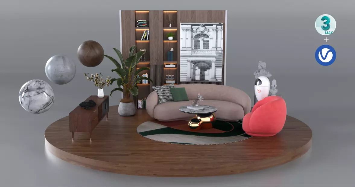Living Display Model 3ds max Scene 3D model