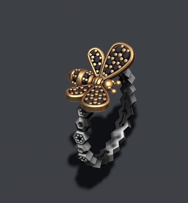 Bee ring with gems 3D print model_1