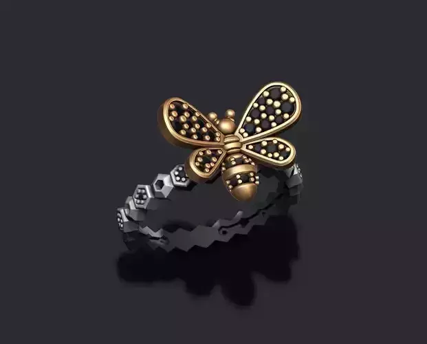 Bee ring with gems 3D print model