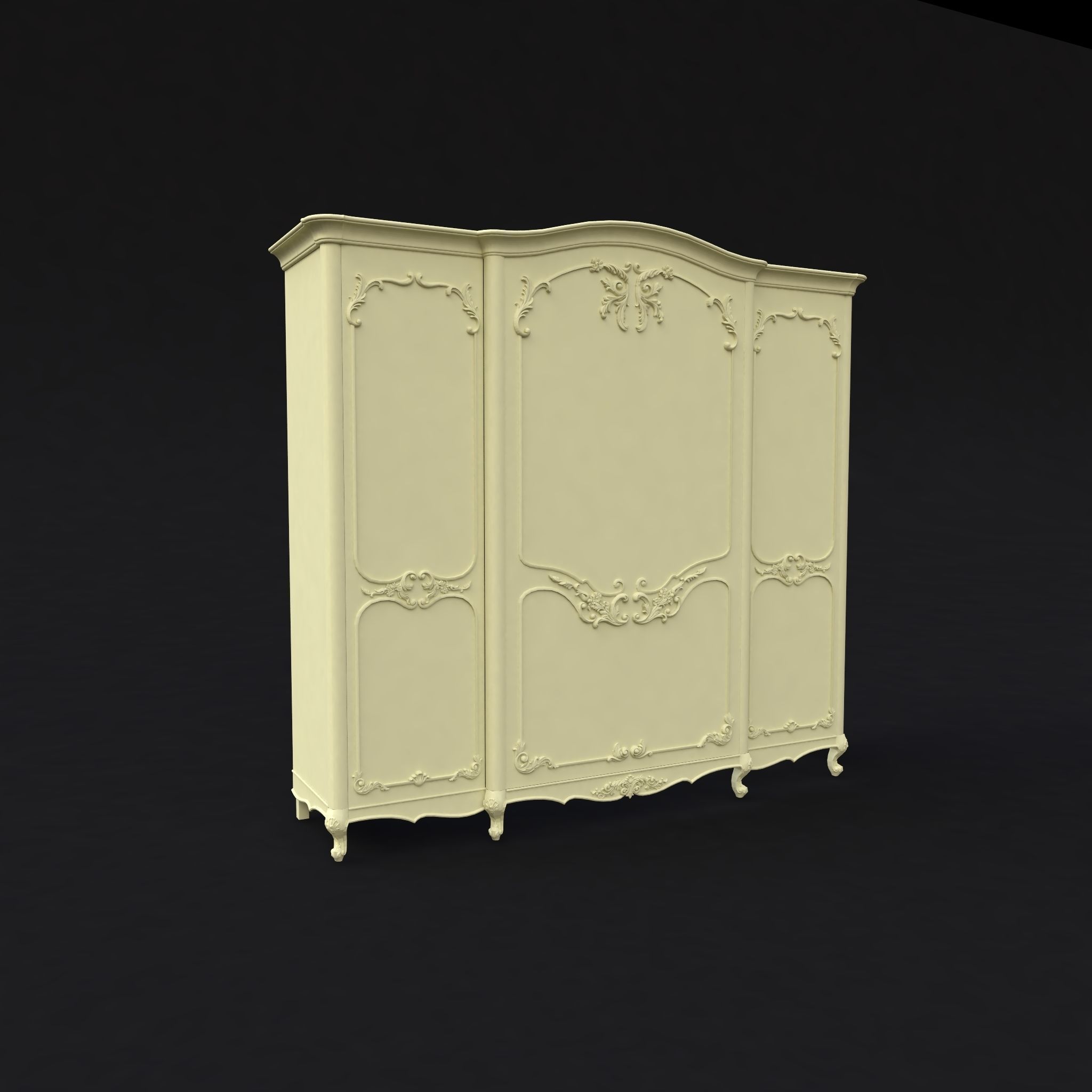 closet ornate cabinet with gold trim 3D model_1
