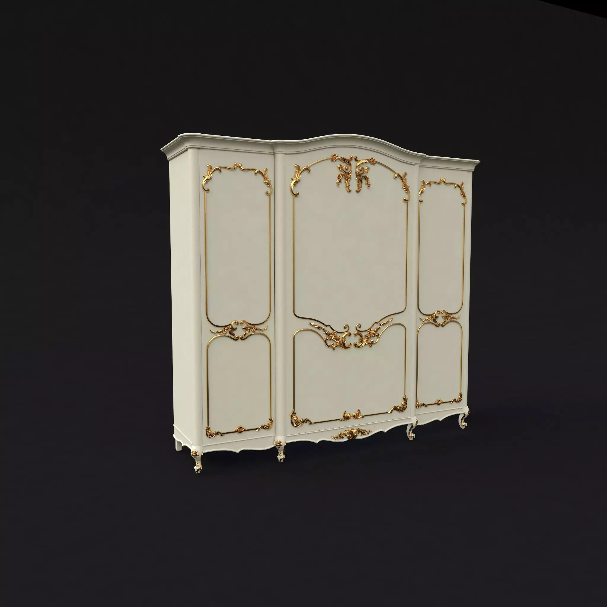 closet ornate cabinet with gold trim 3D model_0