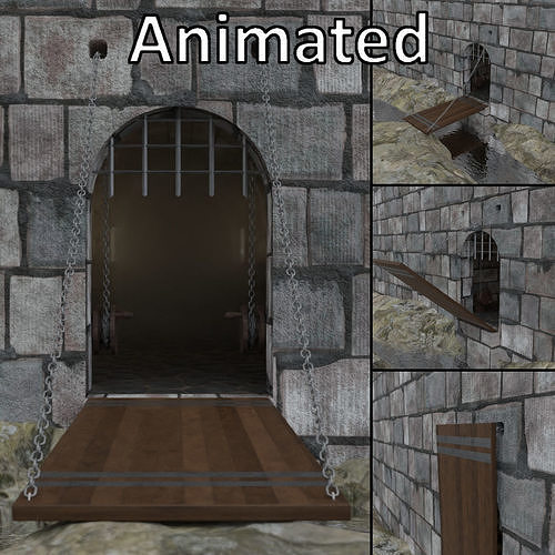 Drawbridge animated Low-poly 3D model