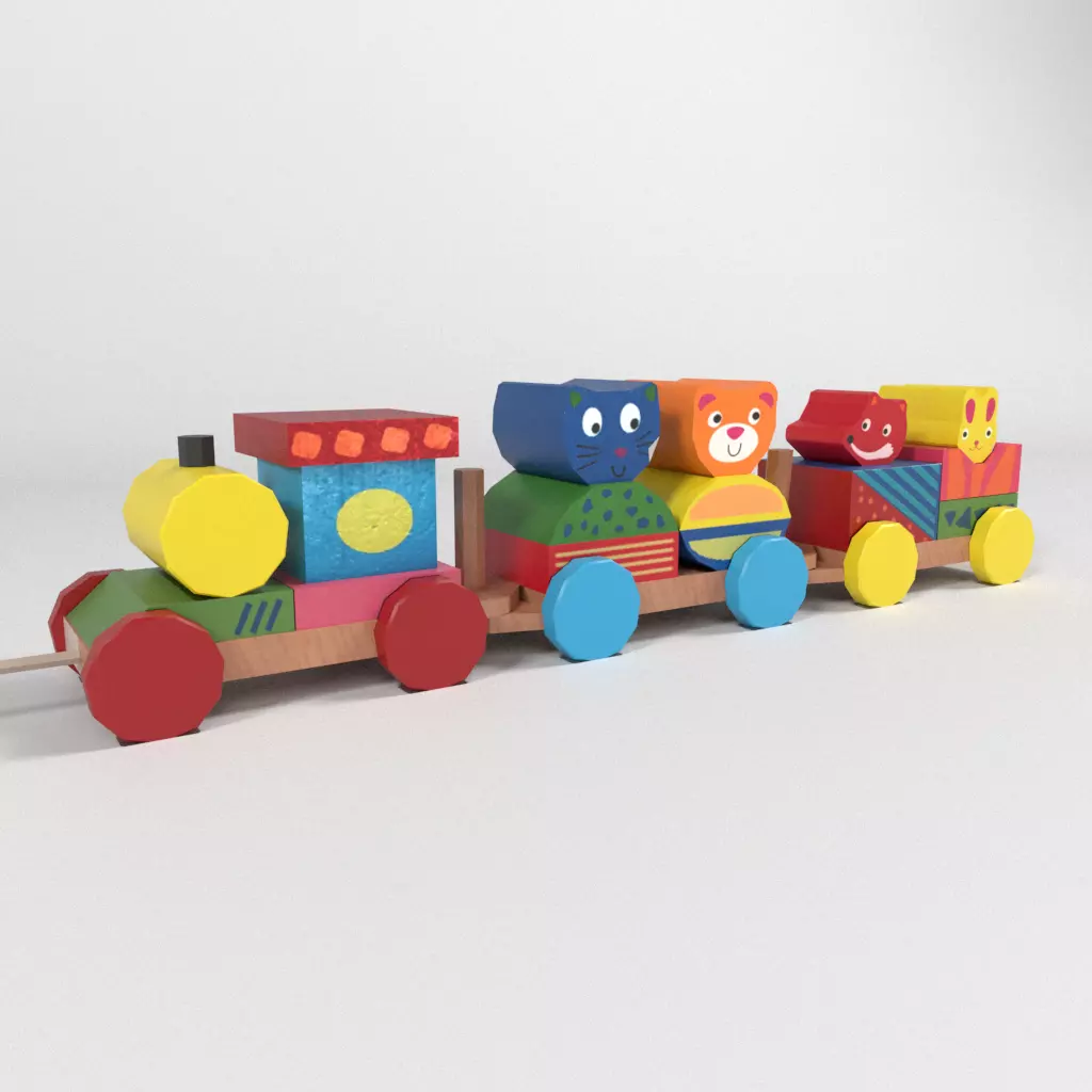 wooden toy train Low-poly 3D model