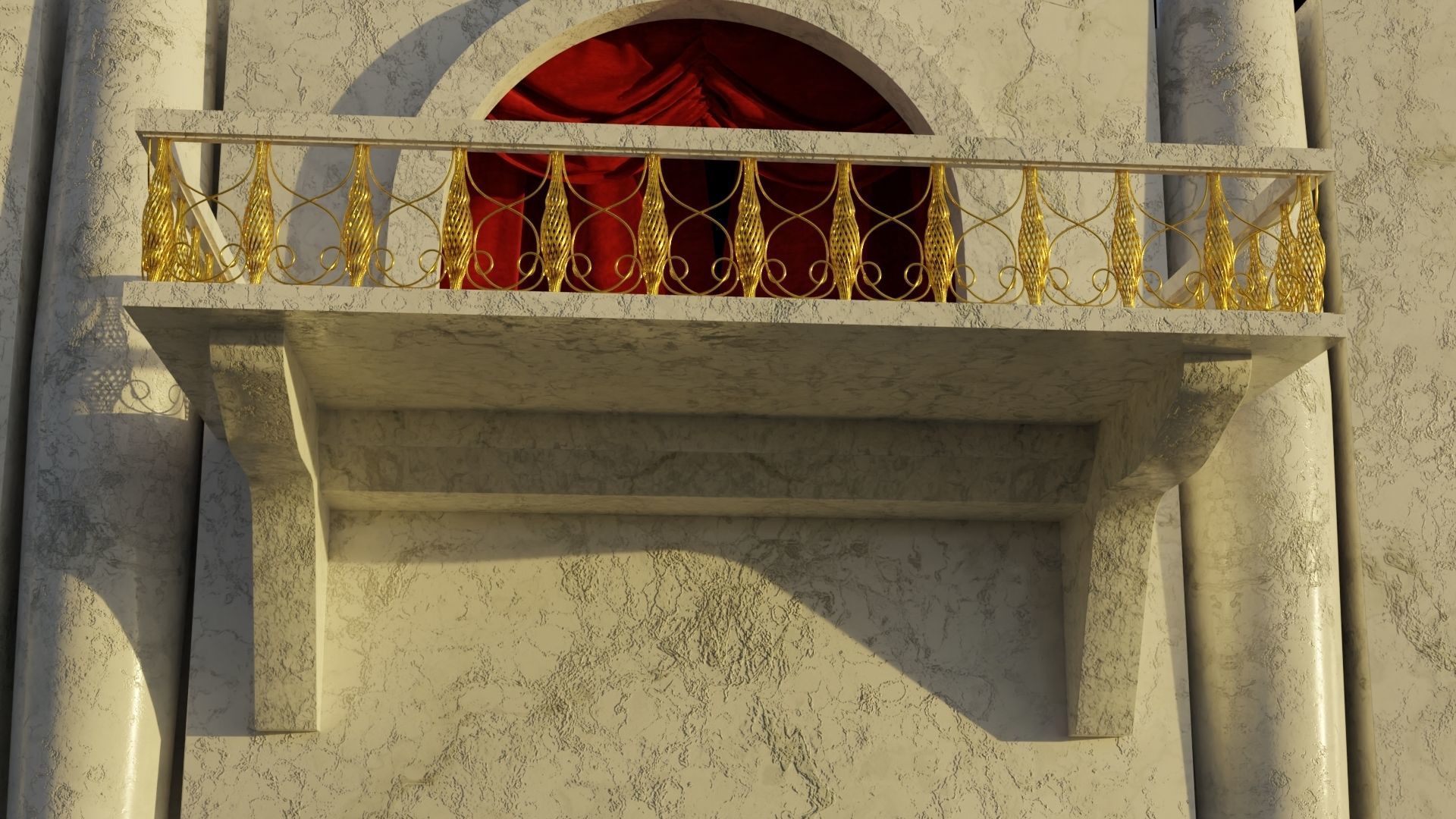 Balcony 3D model with curtain 3D model_3