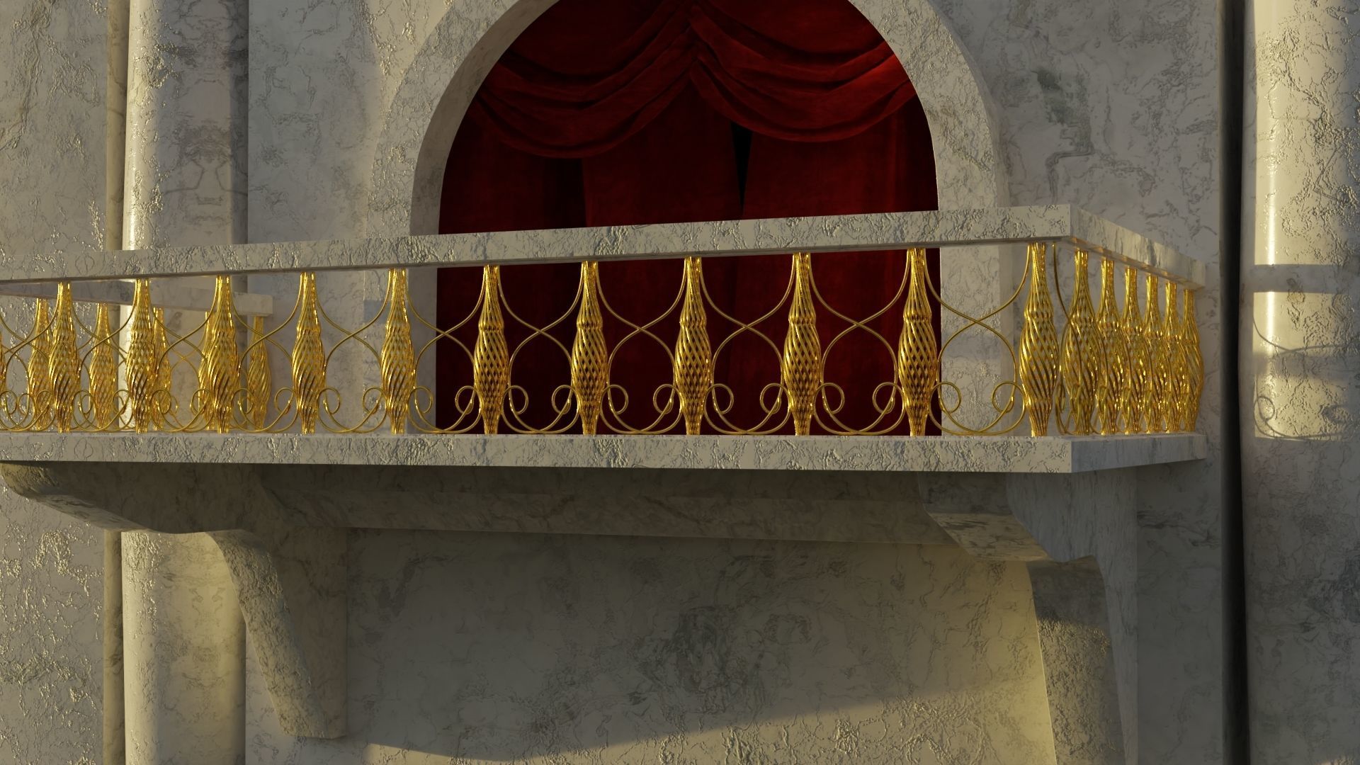 Balcony 3D model with curtain 3D model_1