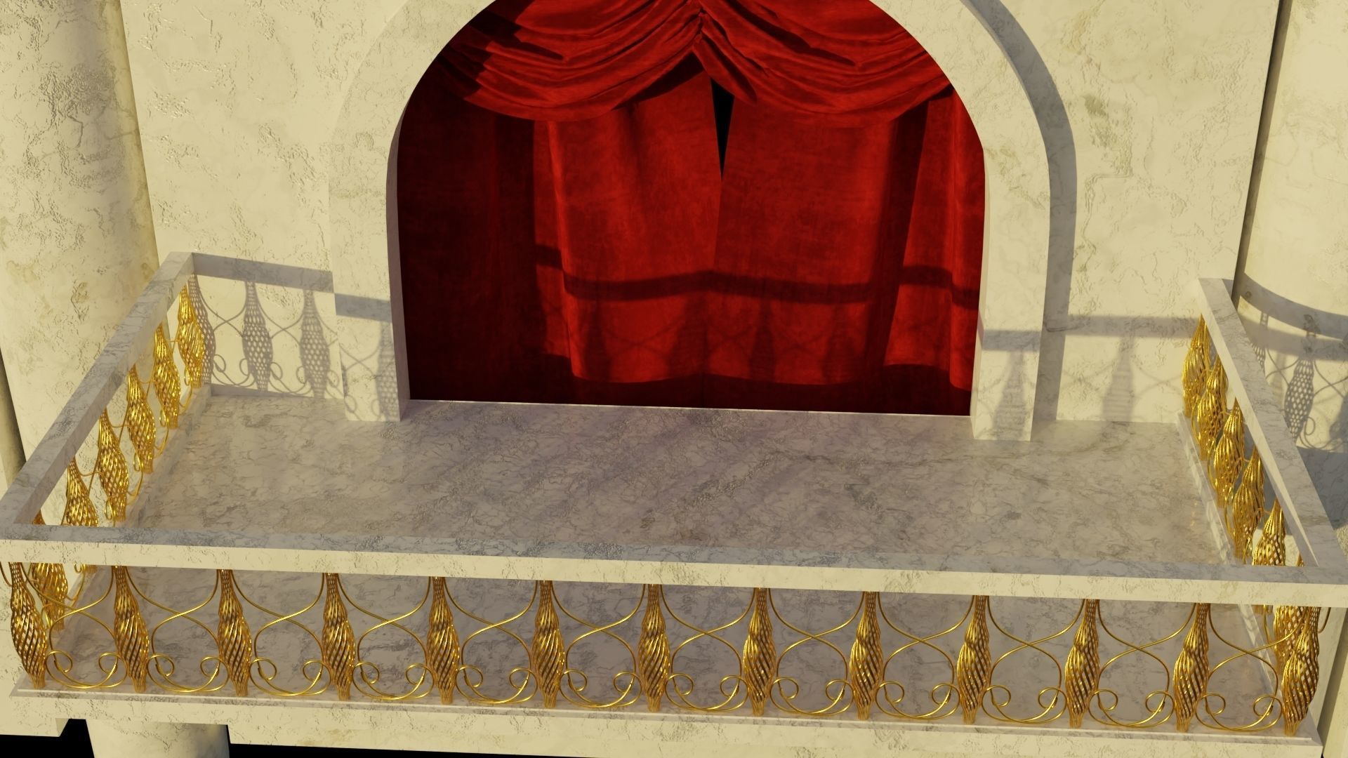 Balcony 3D model with curtain 3D model_2