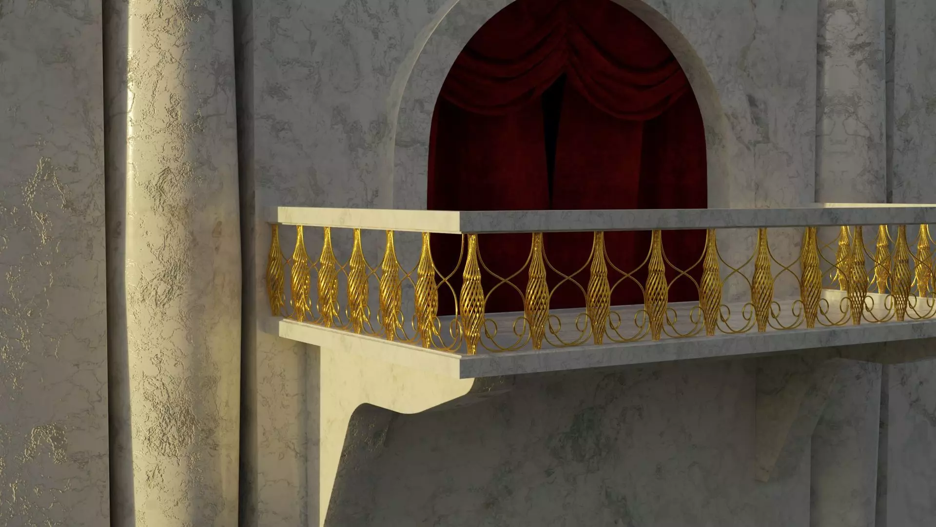 Balcony 3D model with curtain 3D model_0