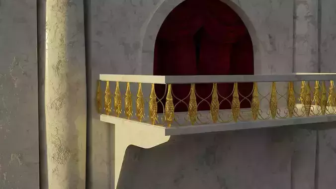 Balcony 3D model with curtain 3D model