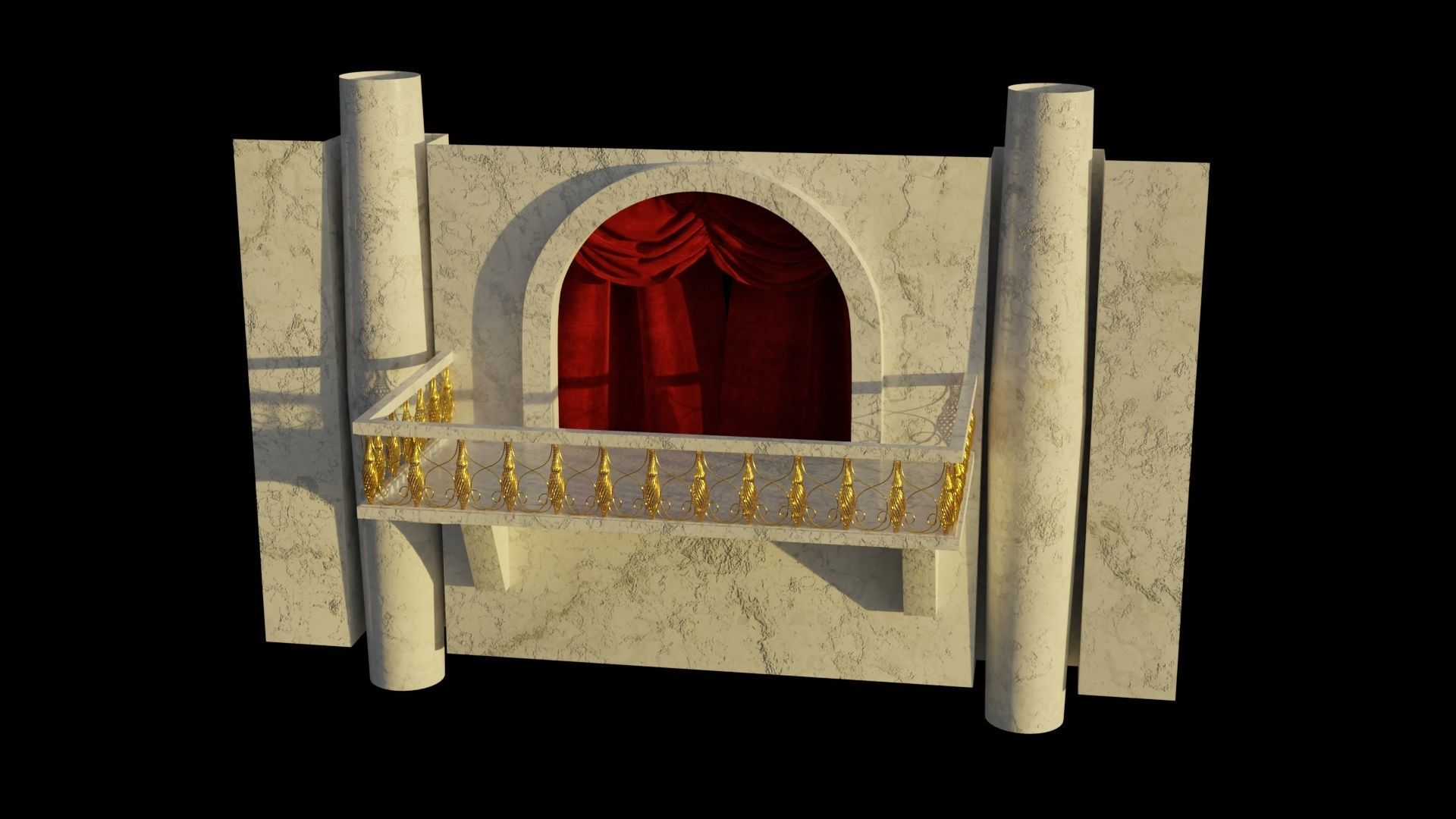 Balcony 3D model with curtain 3D model_4