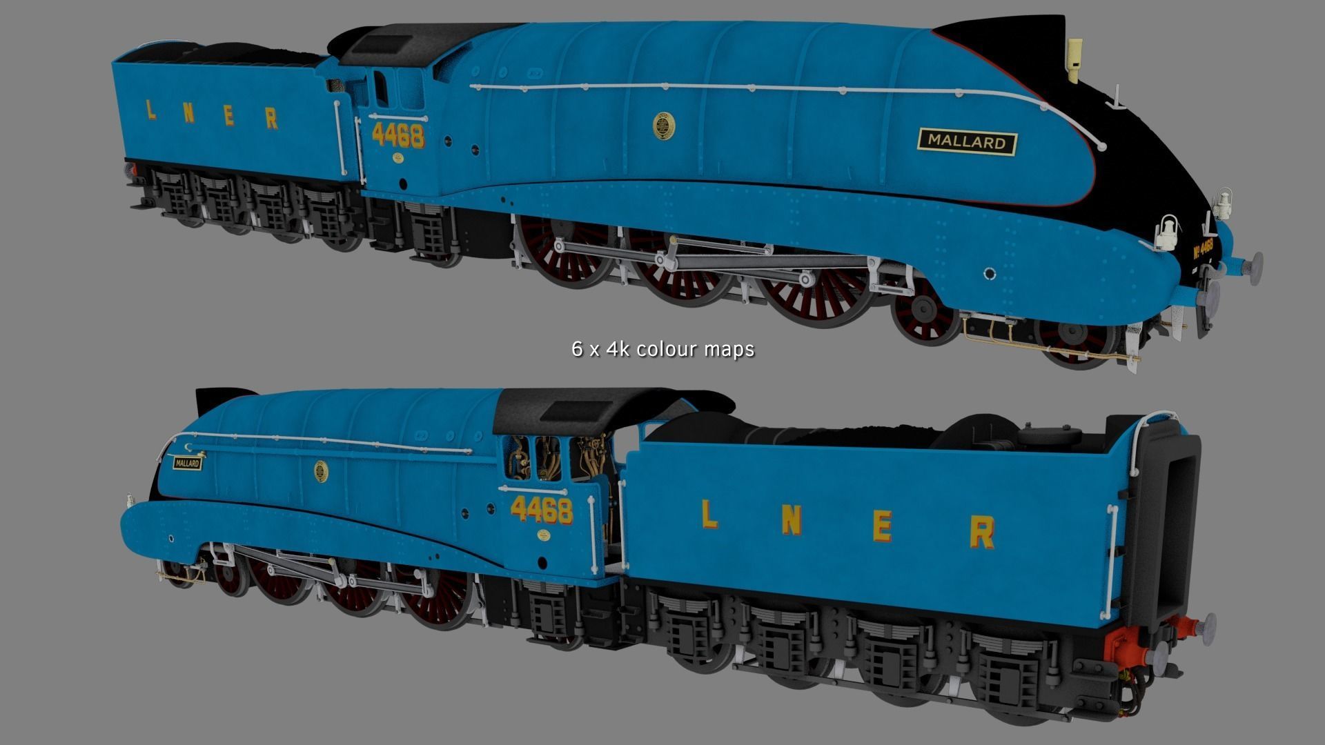 Mallard steam train 3D model_12