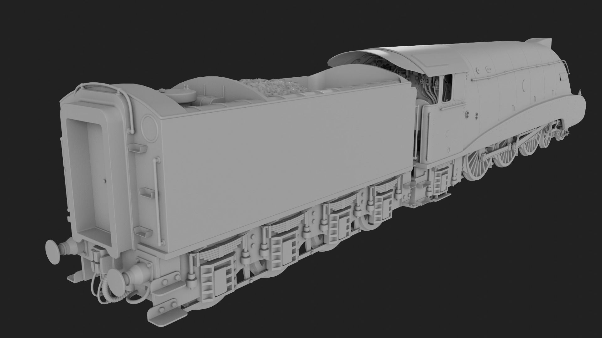 Mallard steam train 3D model_9